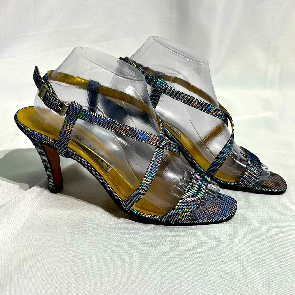 ESCADA Vintage Metallic Rainbow Strappy Heels - size 9B - Picture 1 of 13